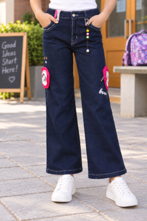 534PL Girls’ Dark Blue Straight Fit Denim Pant with Pocket Detailing 534PL-29-D BLU
