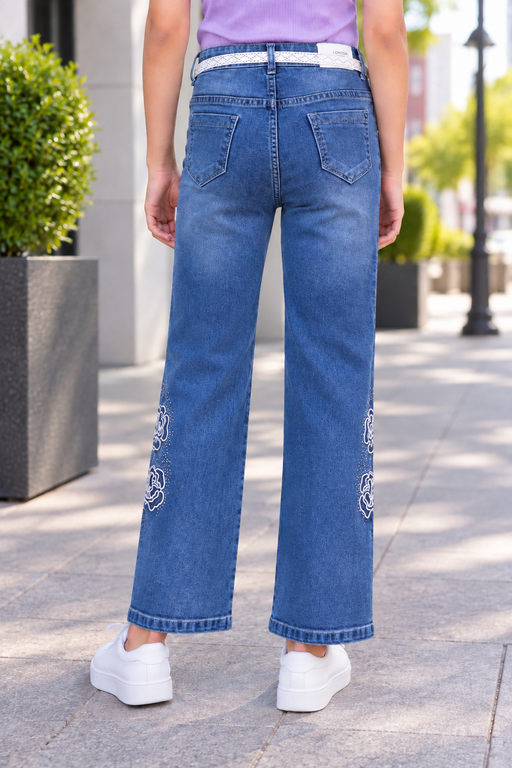 563PL Girls’ Blue Straight Fit Denim Pant with Floral Print 563PL-29-L BLU - Image 4