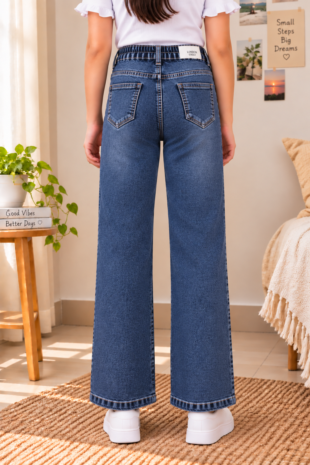 845PL Girls’ Dark Blue Straight Fit Denim Pant with Cute Patchwork 845PL-29-D BLU - Image 4