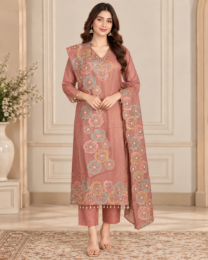 1340DEM Premium N.C Moss Multicolor Floral Embroidered Suit Set with Dupatta 1340DEM-454-PCH