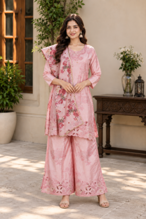 1351YEM Premium Chinon Floral Palazzo Suit Set with Designer Dupatta 1351YEM-454-PCH