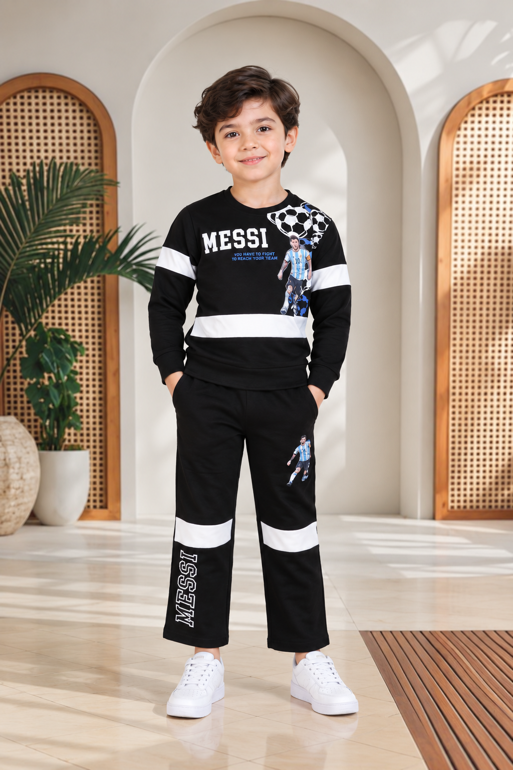 2054PR Boys’ Premium Hosiery Football Graphic Sweatshirt & Track Pant Set 2054PR-183-BLK