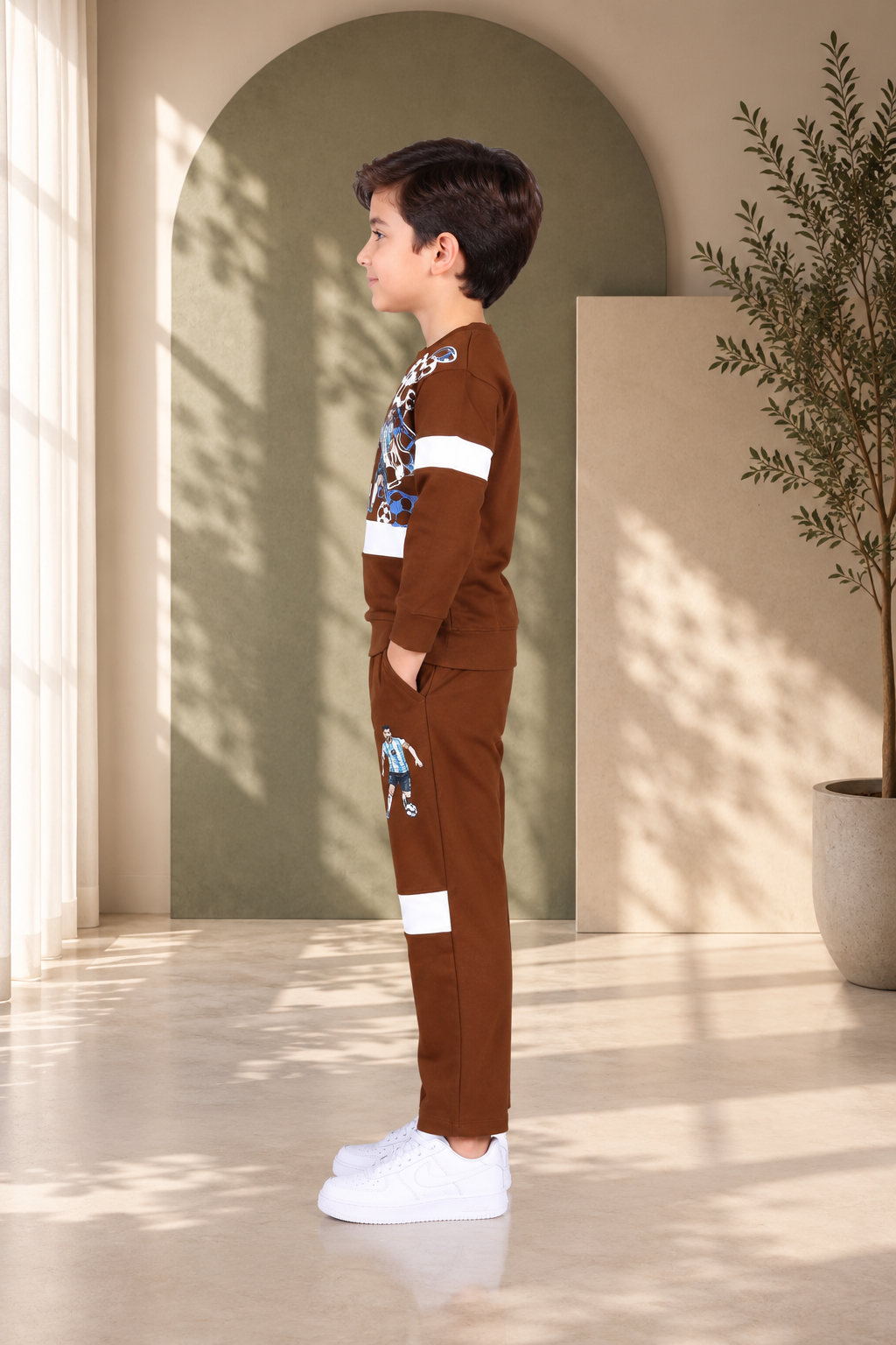 2054PR Boys’ Premium Hosiery Football Graphic Sweatshirt & Track Pant Set 2054PR-183-BWN - Image 2