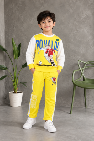 2057PR Boys’ Premium Hosiery Football Graphic Sweatshirt & Track Pant Set 2057PR-183-YLW