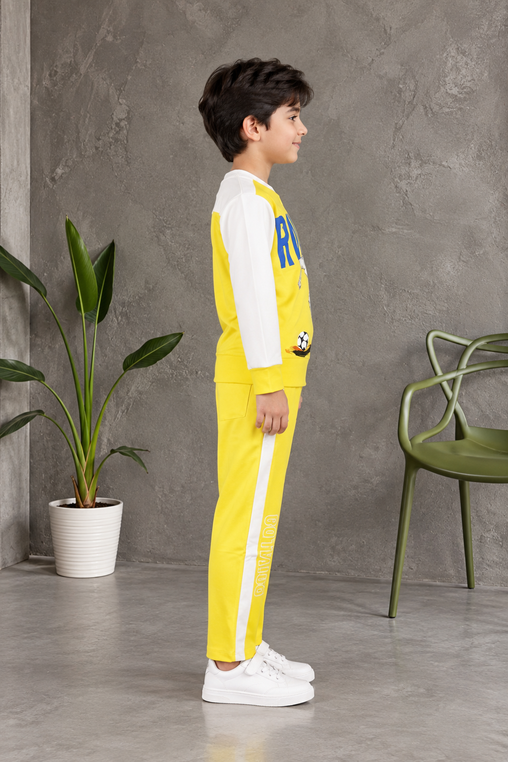 2057PR Boys’ Premium Hosiery Football Graphic Sweatshirt & Track Pant Set 2057PR-183-YLW - Image 4