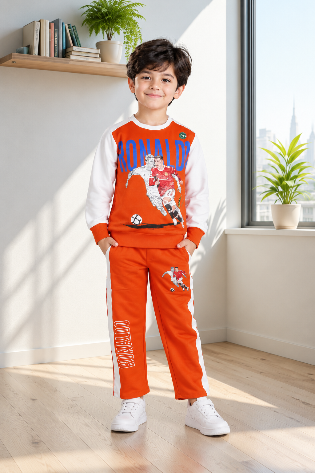 2057PR Boys’ Premium Hosiery Football Graphic Sweatshirt & Track Pant Set 2057PR-183-ORG