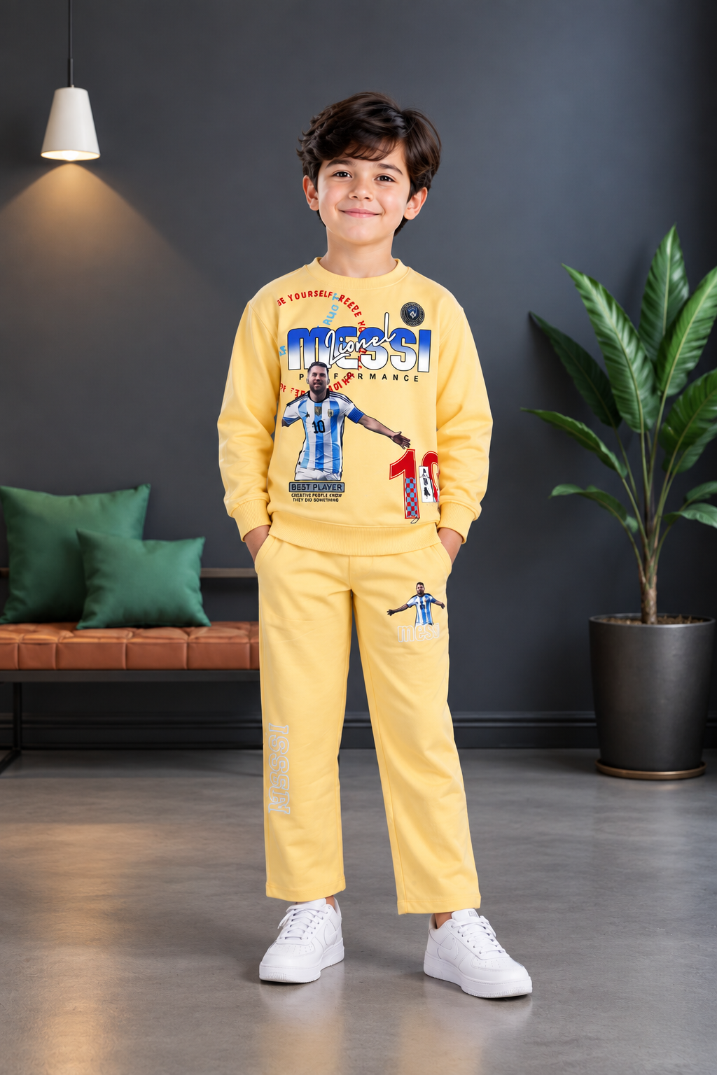2059PR Boys’ Premium Hosiery Football Graphic Sweatshirt & Track Pant Set 2059PR -183-YLW