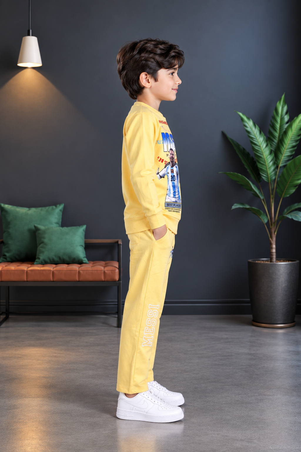 2059PR Boys’ Premium Hosiery Football Graphic Sweatshirt & Track Pant Set 2059PR -183-YLW - Image 4