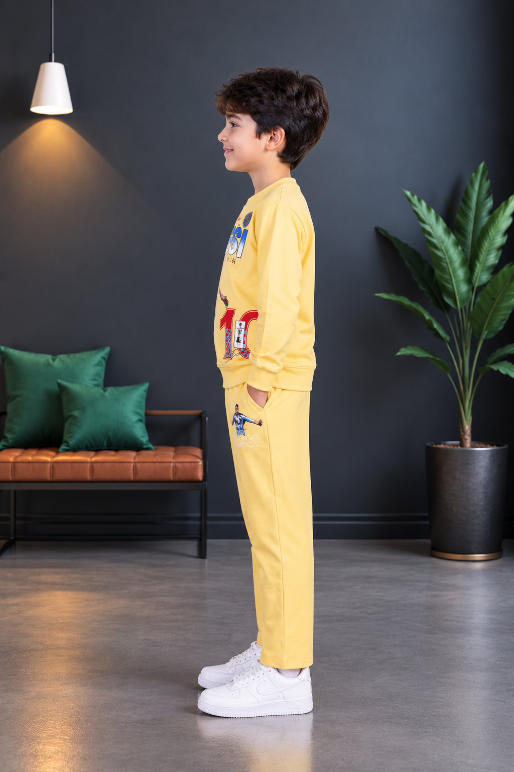 2059PR Boys’ Premium Hosiery Football Graphic Sweatshirt & Track Pant Set 2059PR -183-YLW - Image 2