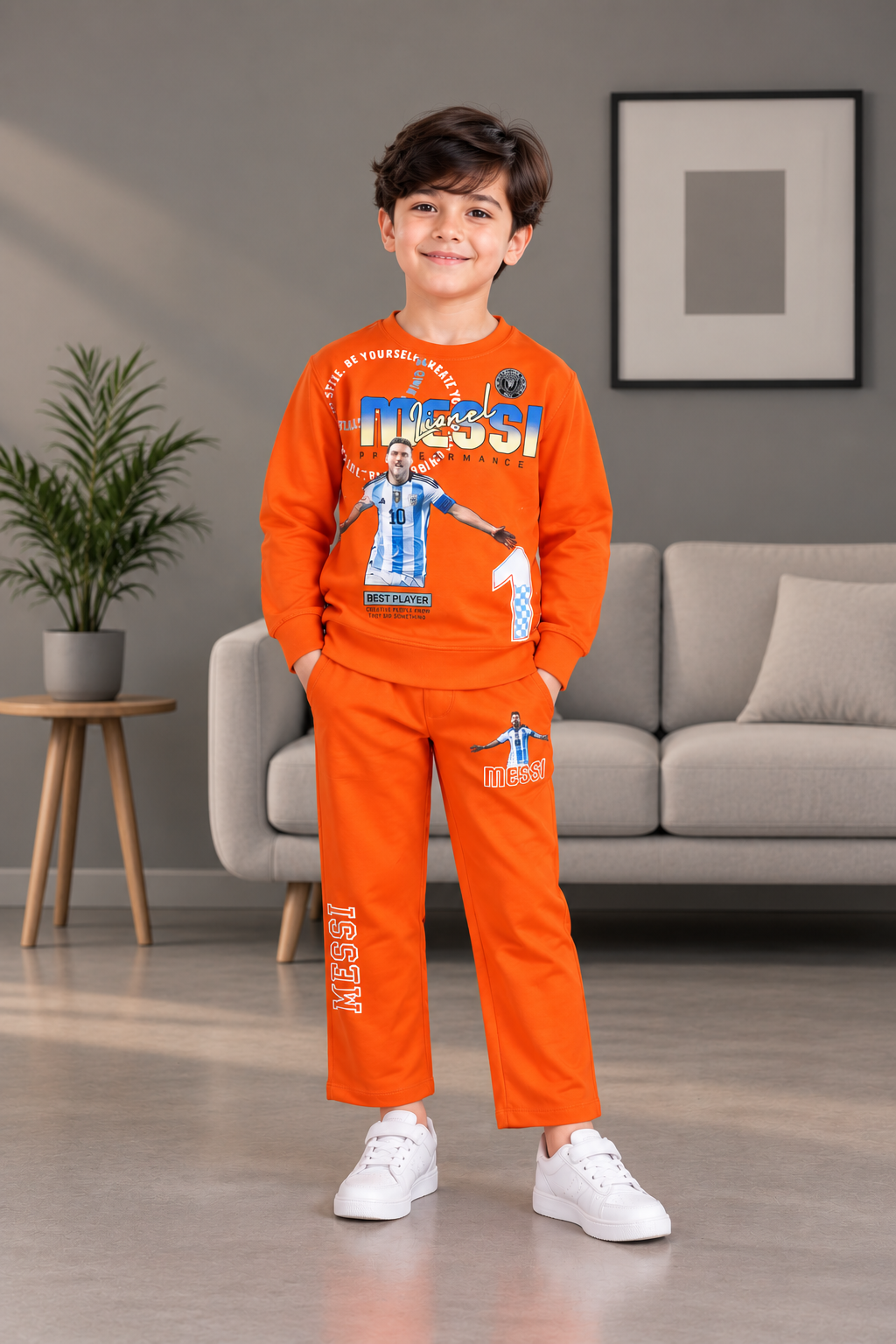 2059PR Boys’ Premium Hosiery Football Graphic Sweatshirt & Track Pant Set 2059PR -183-ORG