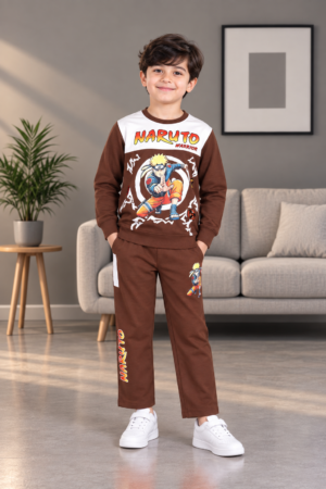 2051PR Boys’ Premium Hosiery Anime Graphic Sweatshirt & Track Pant Set 2051PR-183-BRW