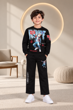 2061PR Boys’ Premium Hosiery Urban Graphic Sweatshirt & Track Pant Set 2061PR-183-BLK