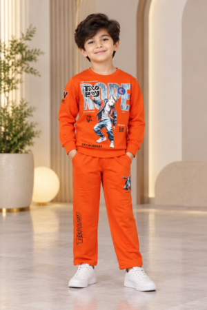 2061PR Boys’ Premium Hosiery Urban Graphic Sweatshirt & Track Pant Set 2061PR-183-ORG