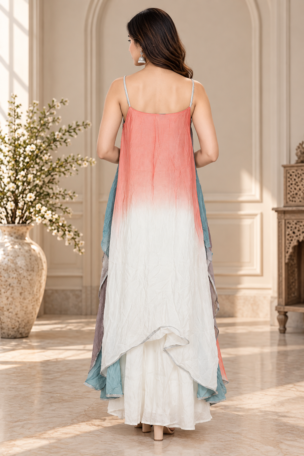 AA1 Premium Chinon Satin F.A. Palazzo Set – Multicolor Layered Designer Outfit AA1-23-L SKY - Image 3