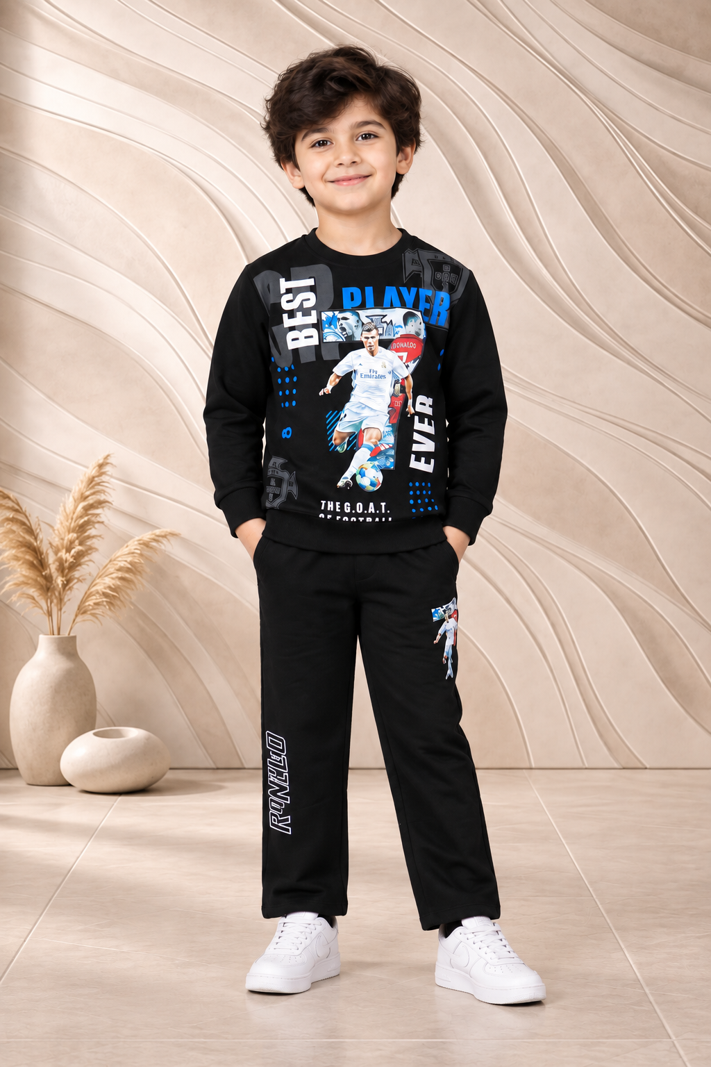 2063PT Boys’ Premium Hosiery Football Graphic Sweatshirt & Track Pant Set 2063PT-183-BLK