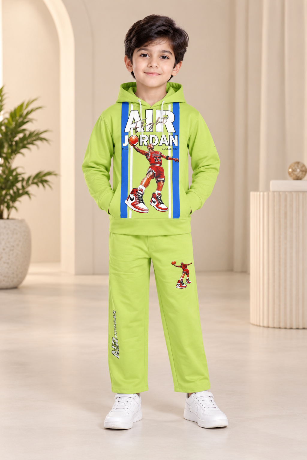 2073APT Boys’ Premium Hosiery Basketball Graphic Hoodie & Track Pant Set 2073APT-183-P GRN
