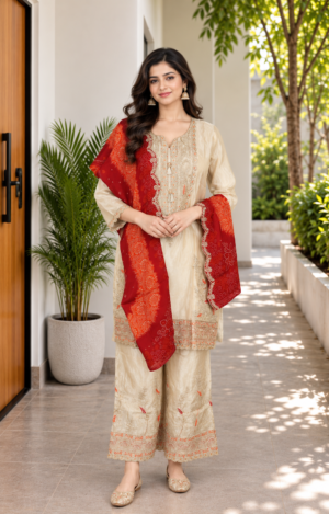 SHLF01EM Premium Viscose Simmer Embroidered Palazzo Suit Set with Dupatta SHLF01EM-449-FWN