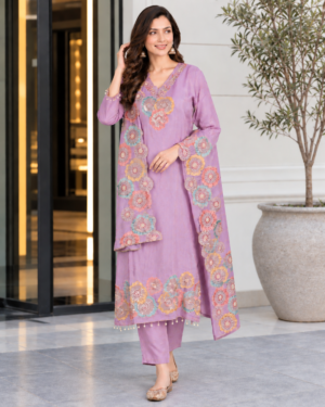 1340DEM Premium N.C Moss Floral Embroidered Suit Set with Dupatta 1340DEM-454-LAV