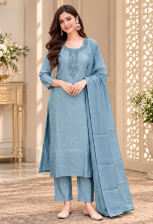 ISH07EM Premium Mul Chanderi Embroidered Suit Set with Matching Dupatta ISH07EM-449-BLU