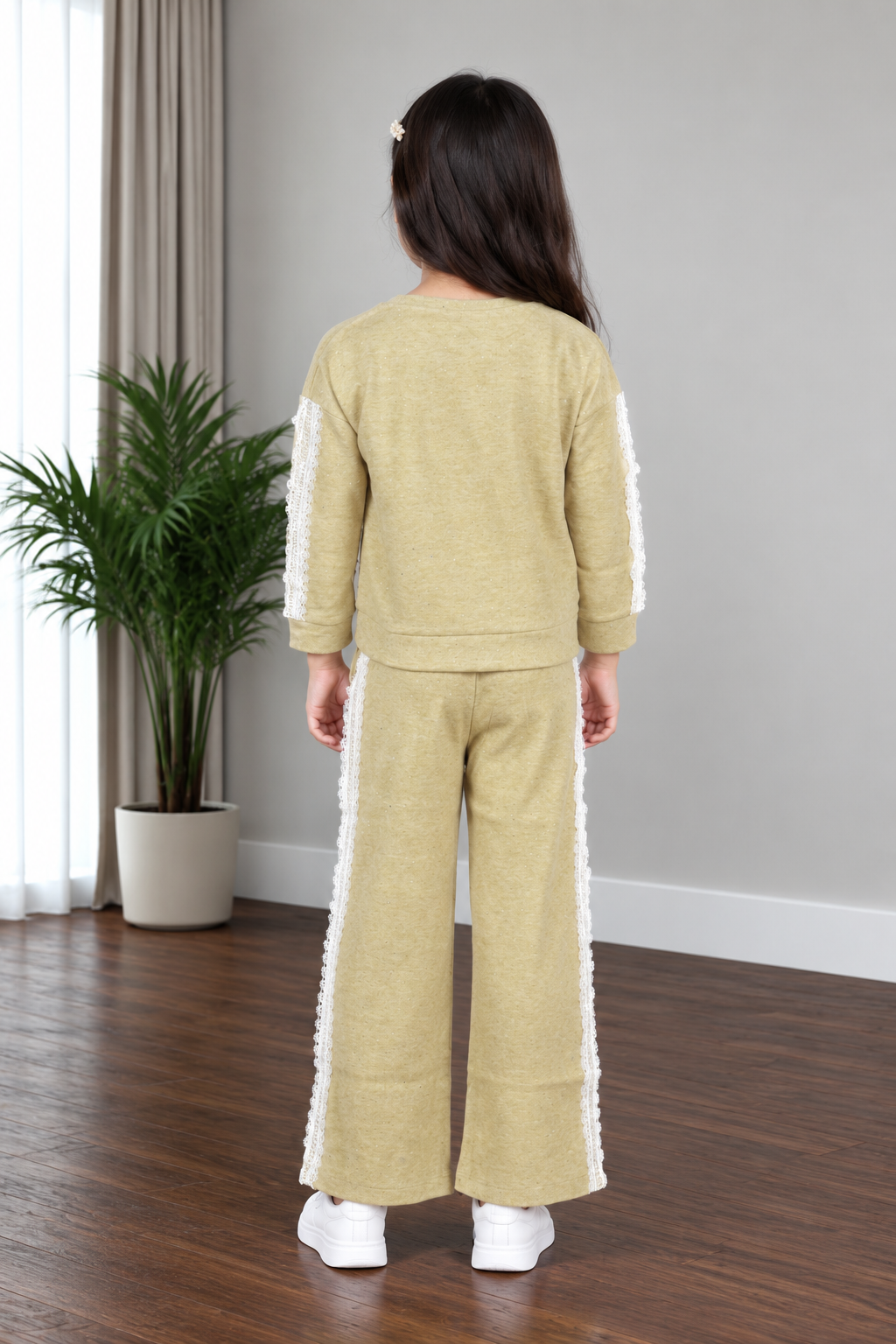 263LT Girls’ Premium Hosiery Cotton Graphic Wide-Leg Co-Ord Set 263LT-271-LMN - Image 2