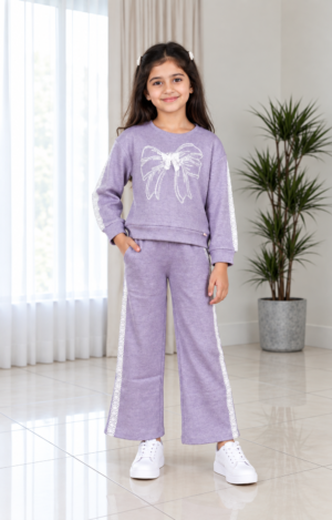 270PR Girls’ Premium Hosiery Cotton Bow Design Co-Ord Set 270PR-271-PPL