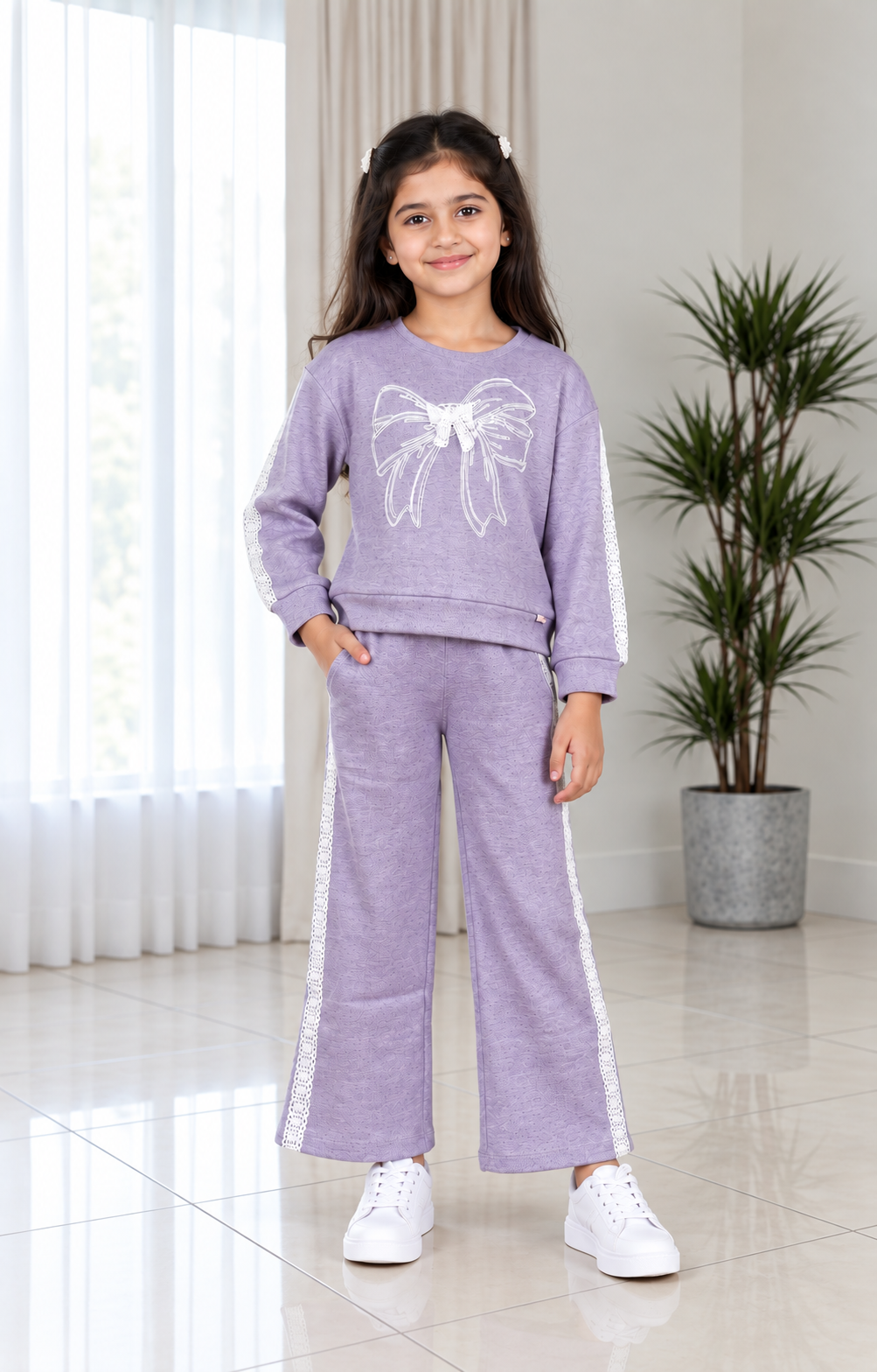 270PR Girls’ Premium Hosiery Cotton Bow Design Co-Ord Set 270PR-271-PPL