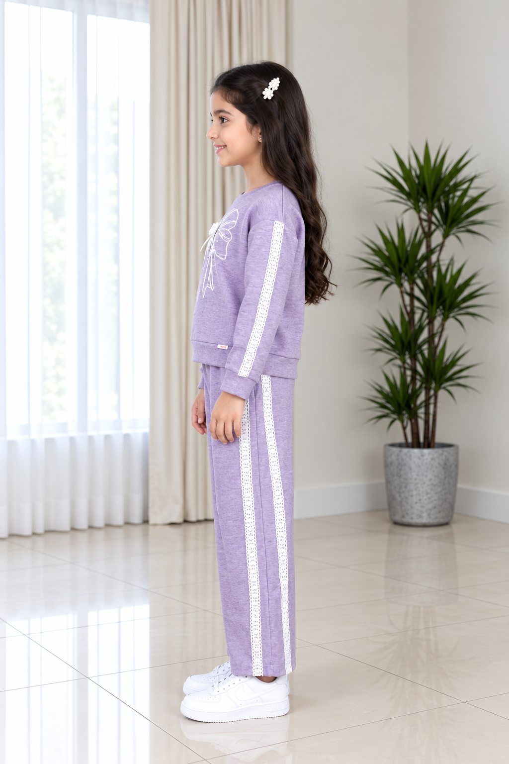 270PR Girls’ Premium Hosiery Cotton Bow Design Co-Ord Set 270PR-271-PPL - Image 3