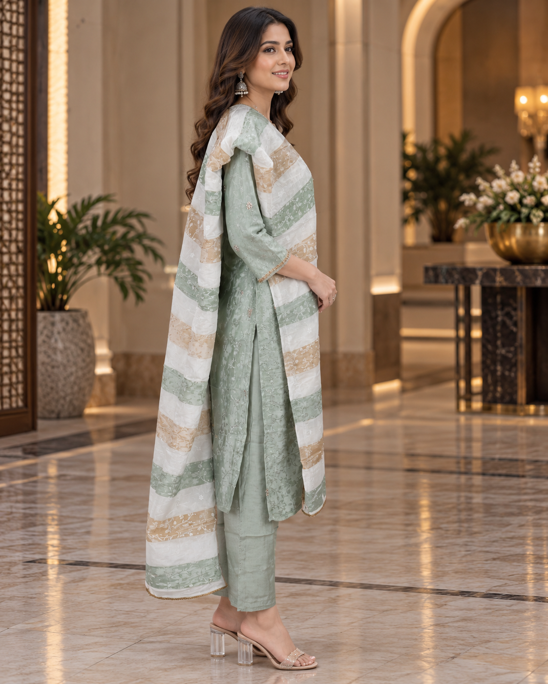 ISHO5EM Salsa Fabric Embroidered Suit – Premium Elegant Ethnic Wear for Women ISHO5EM-449-GRN - Image 3