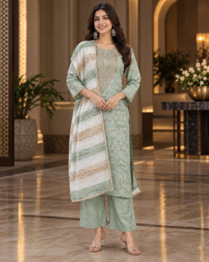 ISHO5EM Salsa Fabric Embroidered Suit – Premium Elegant Ethnic Wear for Women ISHO5EM-449-GRN