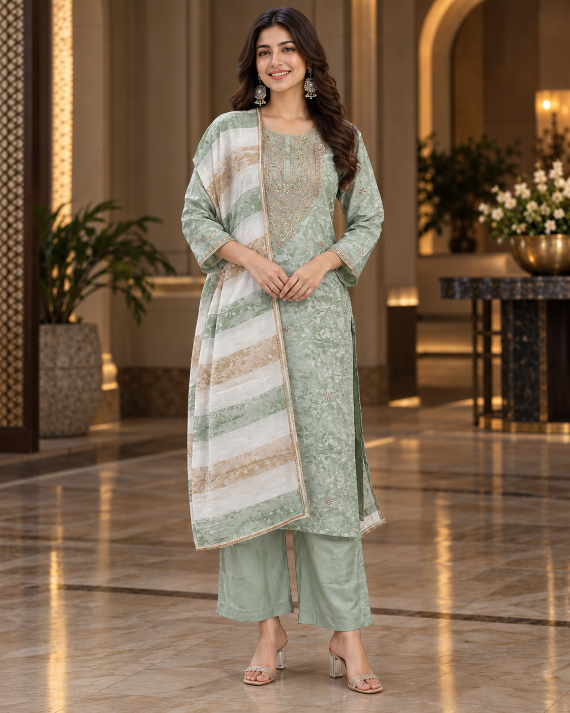 ISHO5EM Salsa Fabric Embroidered Suit – Premium Elegant Ethnic Wear for Women ISHO5EM-449-GRN