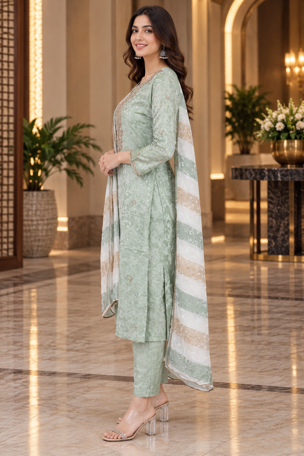 ISHO5EM Salsa Fabric Embroidered Suit – Premium Elegant Ethnic Wear for Women ISHO5EM-449-GRN - Image 4