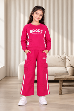 282LT Girls’ Premium Hosiery Cotton Sport Cargo Co-Ord Set 282LT-271-PNK