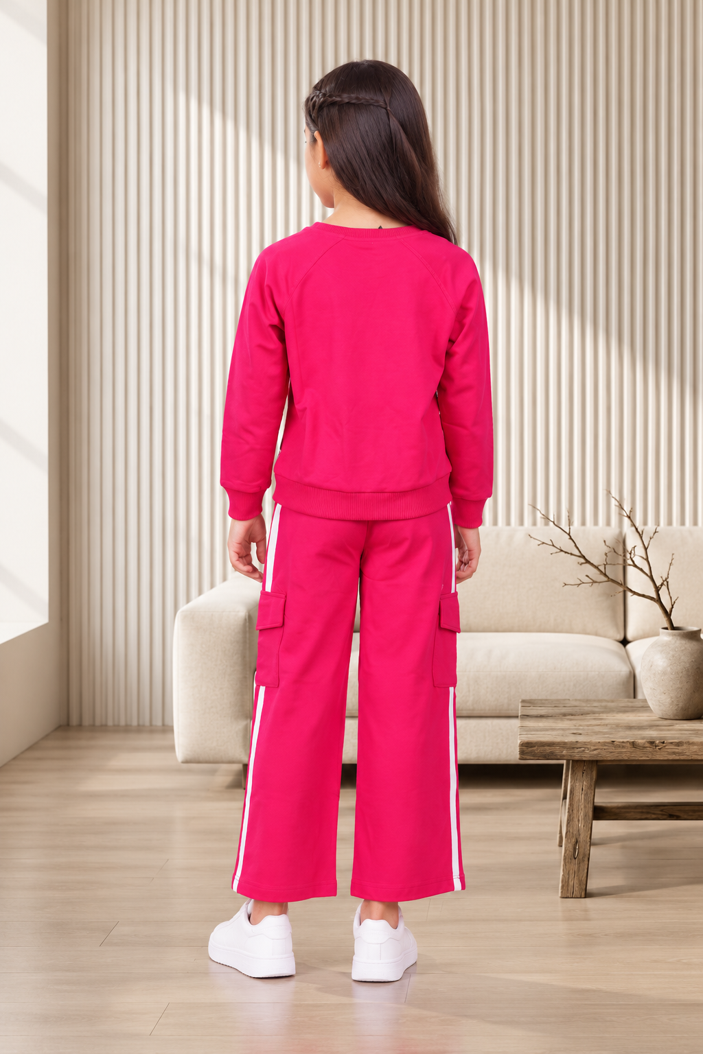 282LT Girls’ Premium Hosiery Cotton Sport Cargo Co-Ord Set 282LT-271-PNK - Image 4
