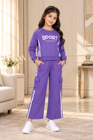 282LT Girls’ Premium Hosiery Cotton Sporty Cargo Co-Ord Set 282LT-271-LAV
