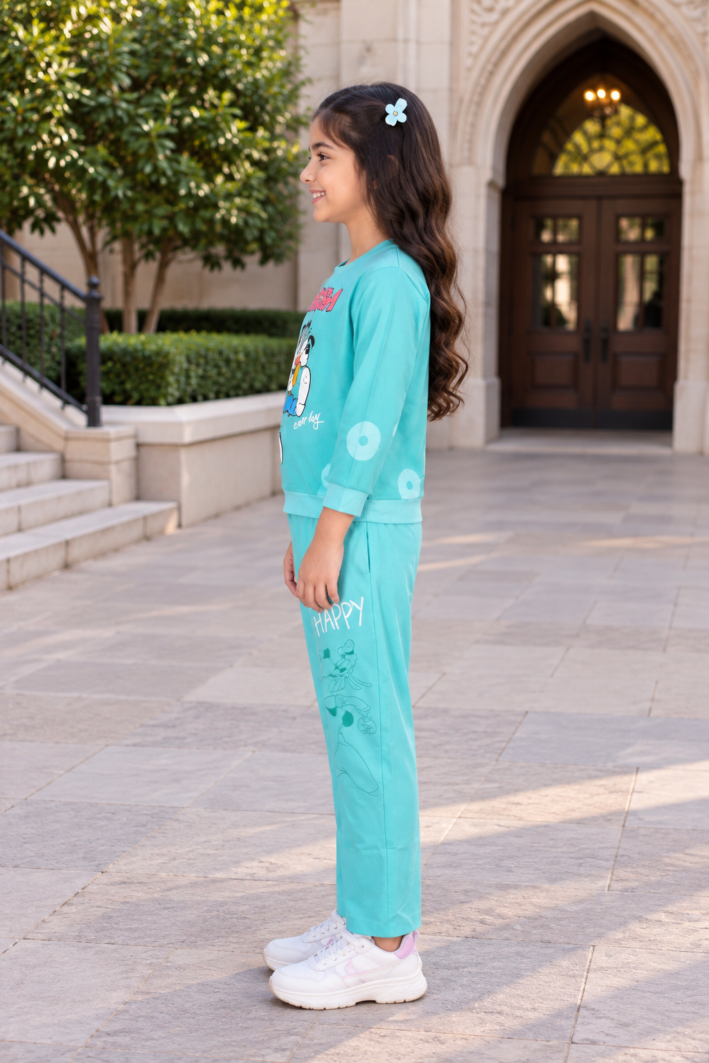 4343PR Girls’ Trendy Lycra Cotton Graphic Co-Ord Set 4343PR-268-L GRN - Image 2
