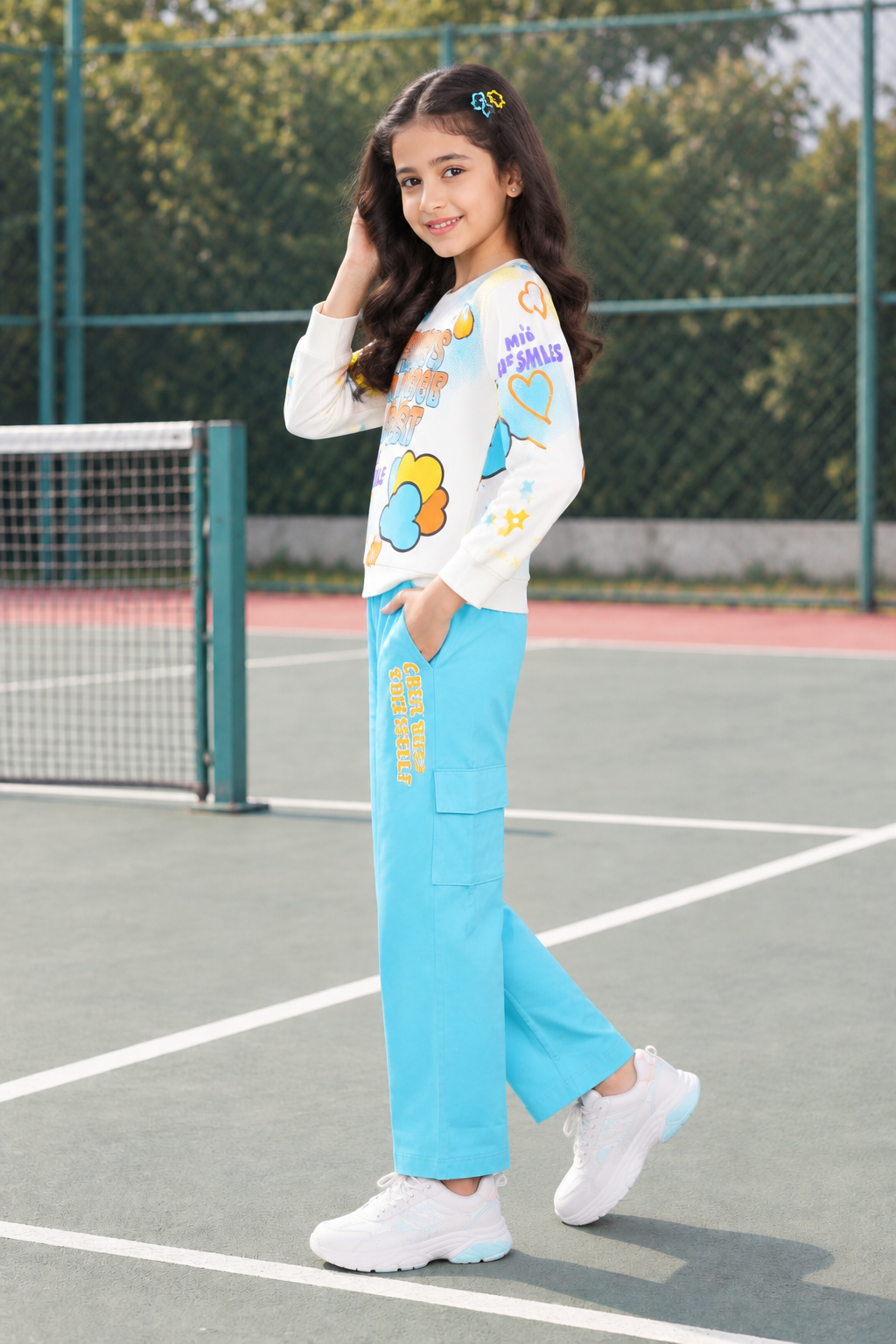 4327LT Girls’ Hosiery Cotton Graphic Co-ord Set – Colorful & Trendy Casual Wear 4327LT-268-SKY - Image 2