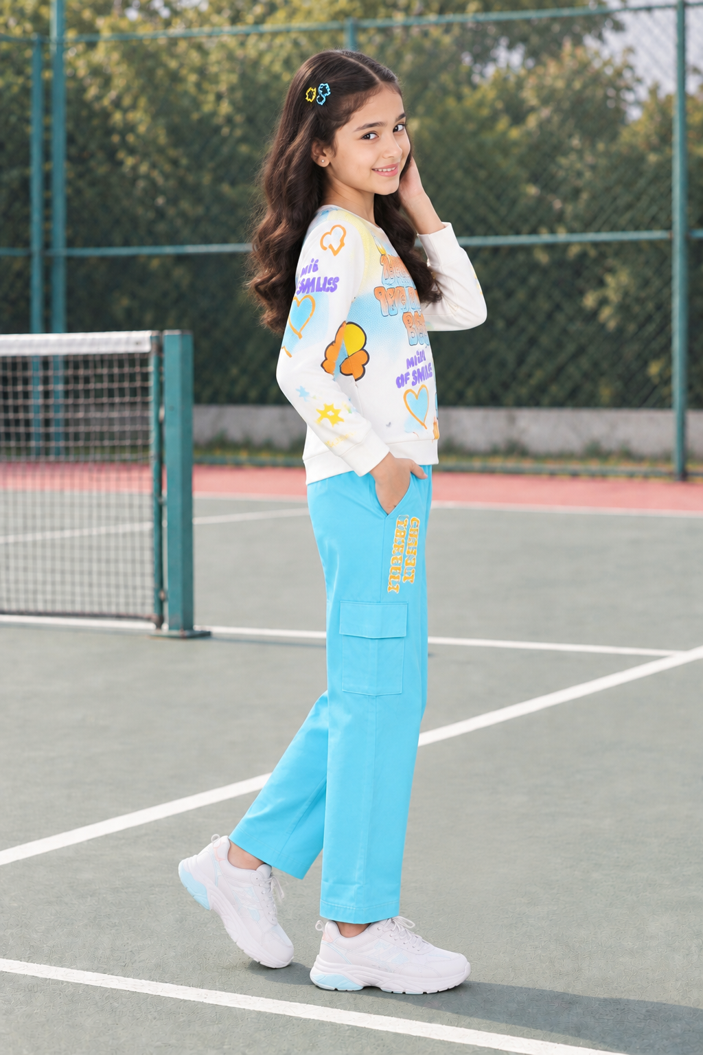 4327LT Girls’ Hosiery Cotton Graphic Co-ord Set – Colorful & Trendy Casual Wear 4327LT-268-SKY - Image 4
