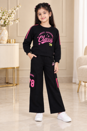 289LT Girls’ Premium Hosiery Cotton Graphic Cargo Co-Ord Set 289LT-271-PNK