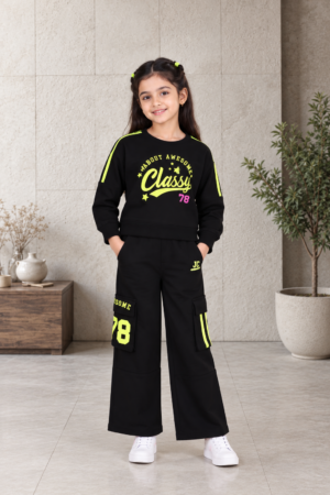 289LT Girls’ Premium Hosiery Cotton Graphic Cargo Co-Ord Set 289LT-271-C GRN