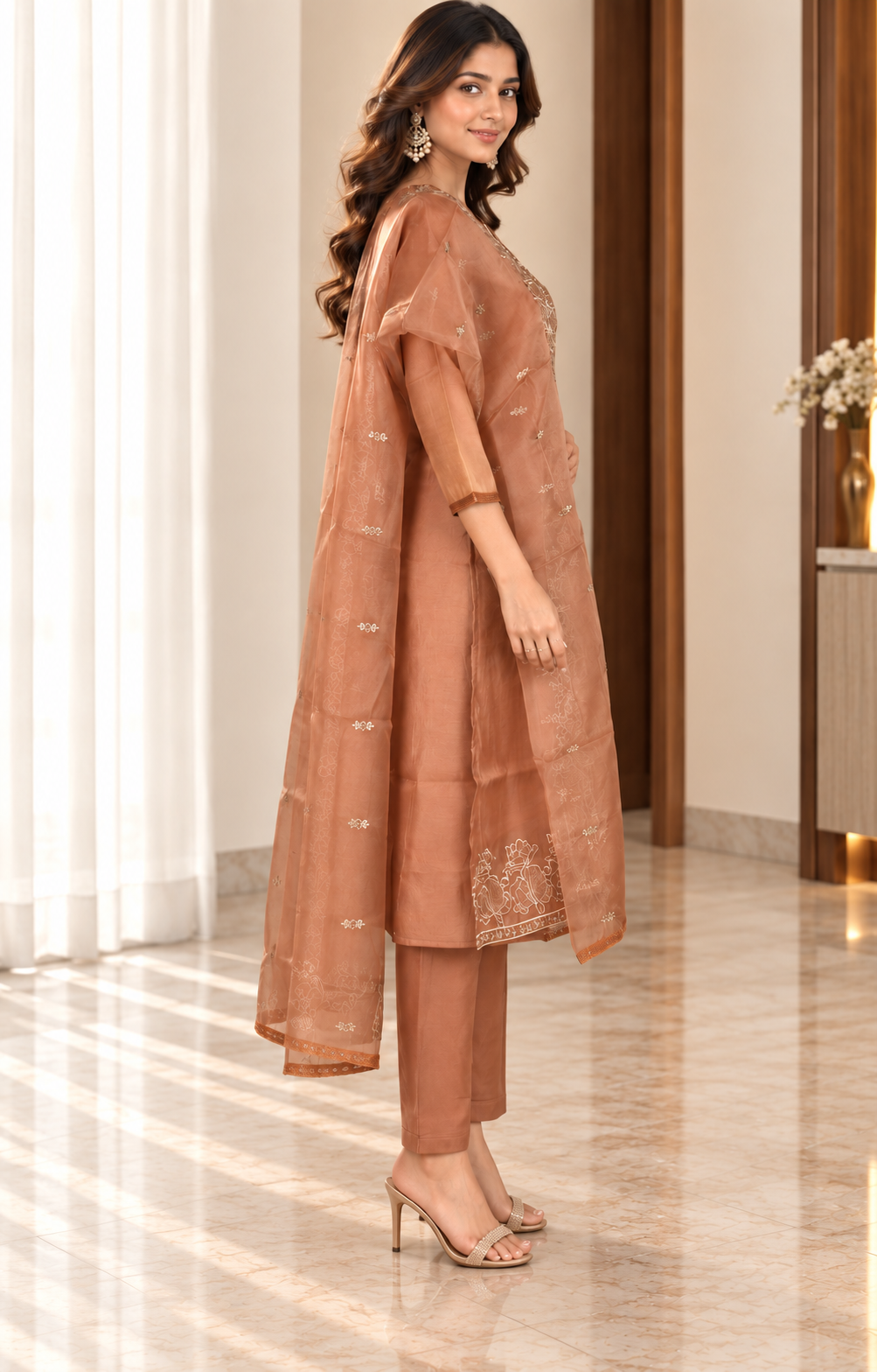 10389EM Fandy Chrish Embroidered Suit – Premium Elegant Ethnic Wear for Women 10389EM-458-PCH - Image 3