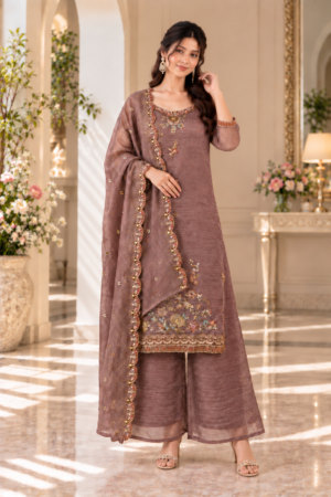 10473EM Premium Fandy Crish Embroidered Palazzo Suit Set with Dupatta 10473EM-458-LAV