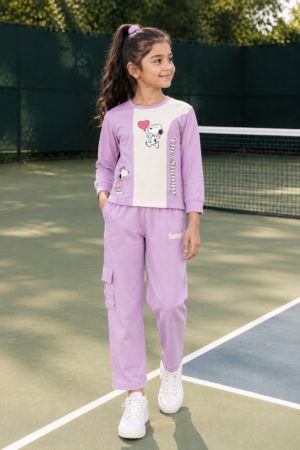 4328PR Girls’ Hosiery Cotton Co-ord Set – Trendy Comfort Casual Wear 4328PR-268-LAV