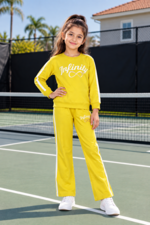 4323LT Girls’ Hosiery Cotton “Infinity” Co-ord Set – Sporty & Comfortable Casual Wear 4323LT-268-YLW