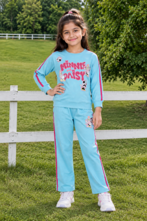 4311LT Girls’ Hosiery Cotton Co-ord Set – Sporty, Stylish & Comfortable Casual Wear 4311LT-268-SKY