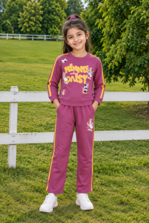 4311LT Girls’ Hosiery Cotton Graphic Co-ord Set – Stylish & Comfortable Casual Wear 4311LT-268-PNK