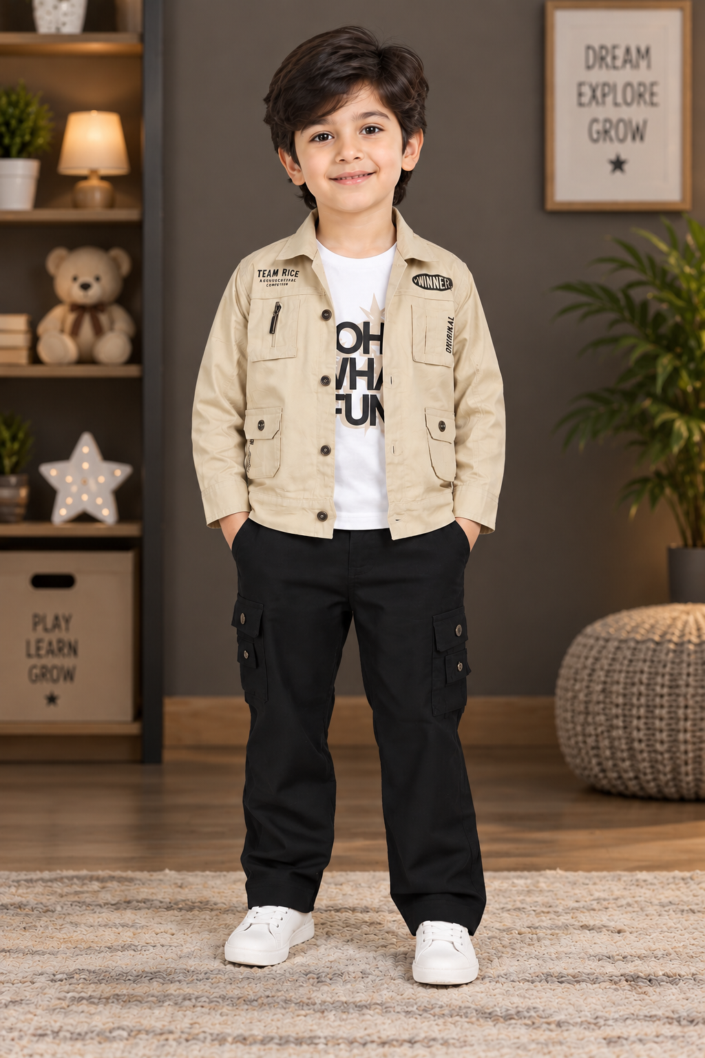 2714PL Imported Cotton Pant Suit for Boys – Premium Cargo Style Kidswear Set 2714PL-266-FWN