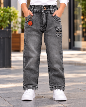 215PL Boys’ Charcoal Grey Straight-Fit Denim Jeans – Premium Denim | Graphic Detail Casual Pants 215PL-277-GRY