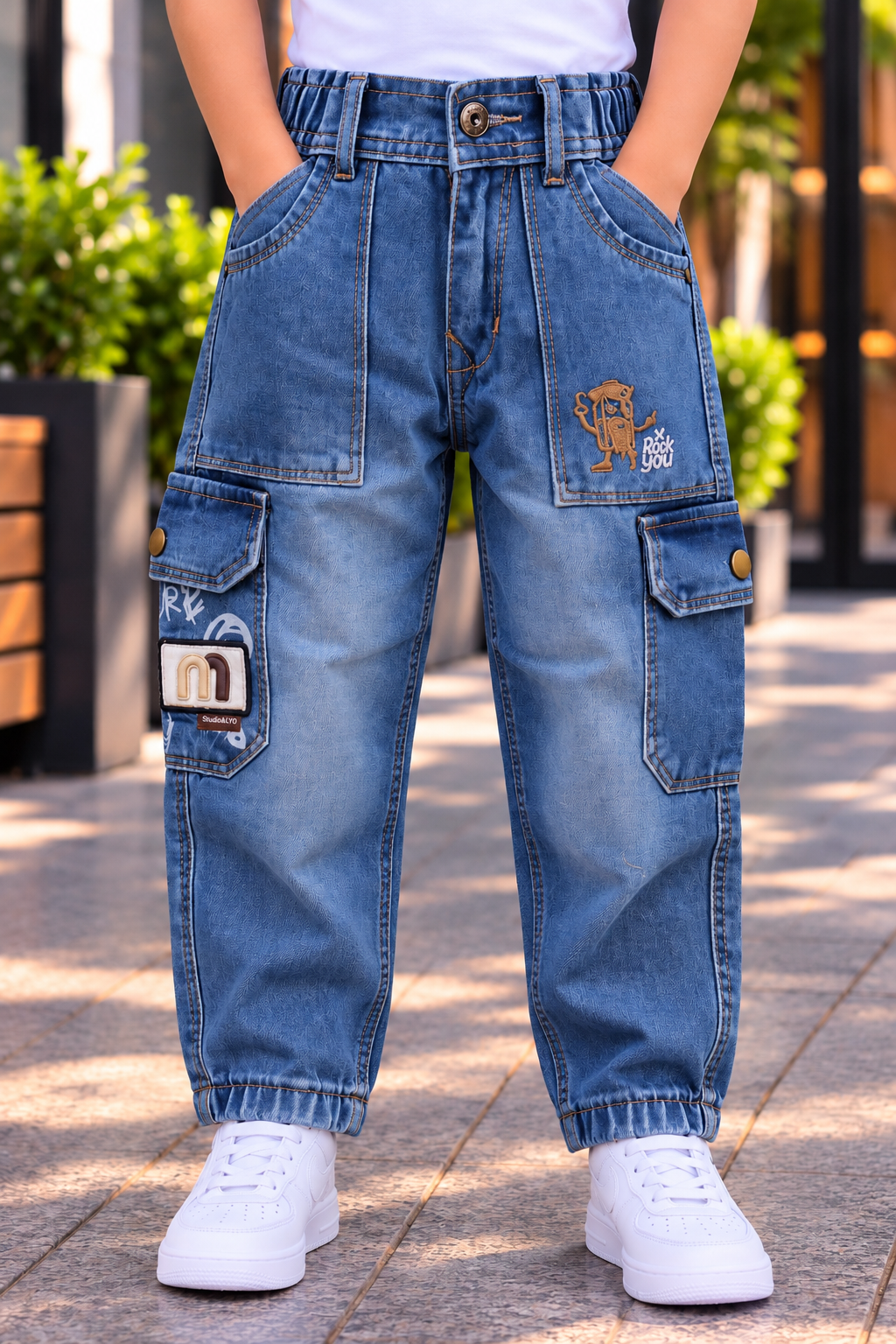 254PL Boys’ Blue Balloon-Fit Denim Cargo Pants – Premium Imported Fabric | Multi-Pocket Street-Style Jeans 254PL-277-BLU