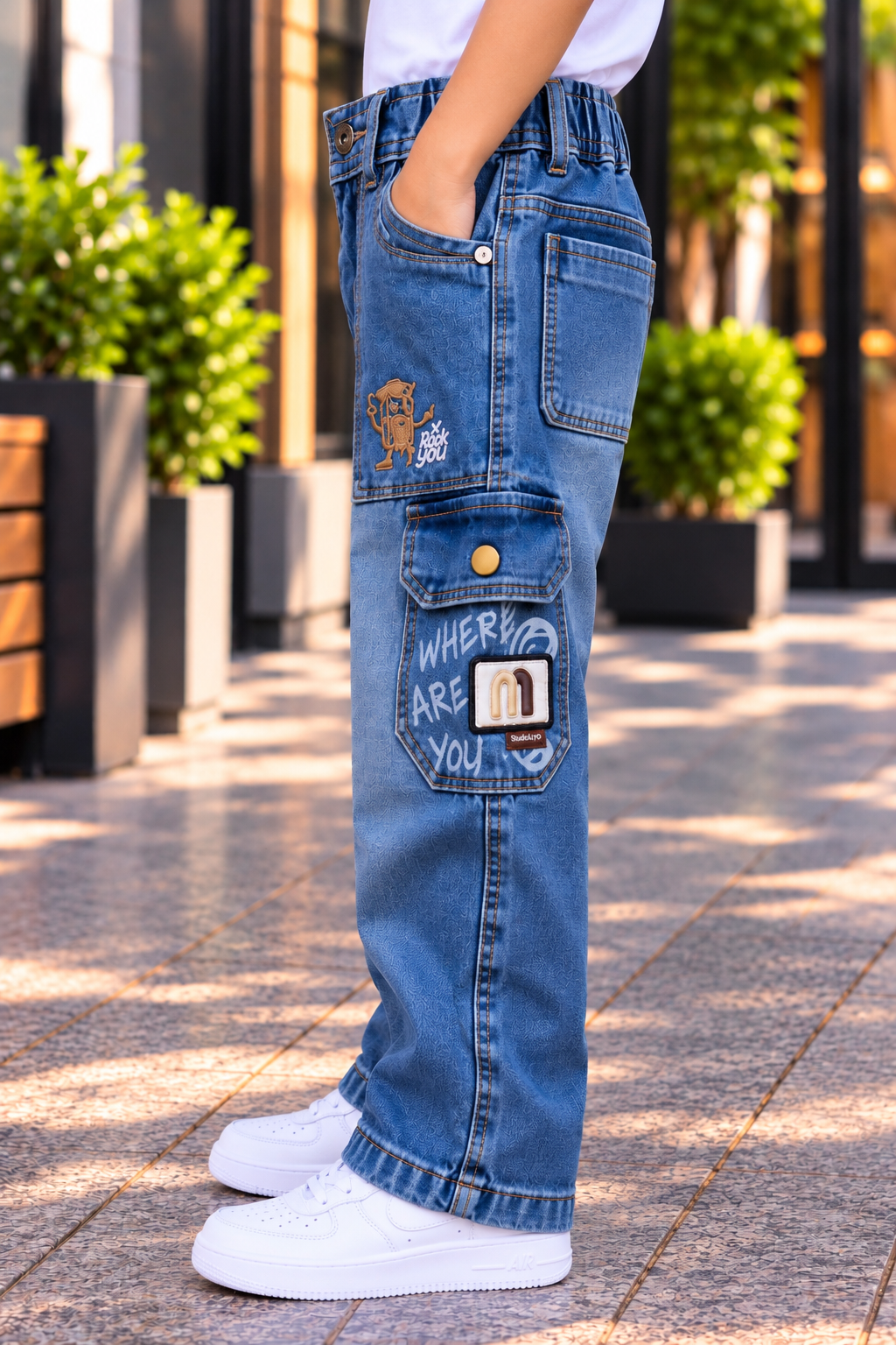 254PL Boys’ Blue Balloon-Fit Denim Cargo Pants – Premium Imported Fabric | Multi-Pocket Street-Style Jeans 254PL-277-BLU - Image 3