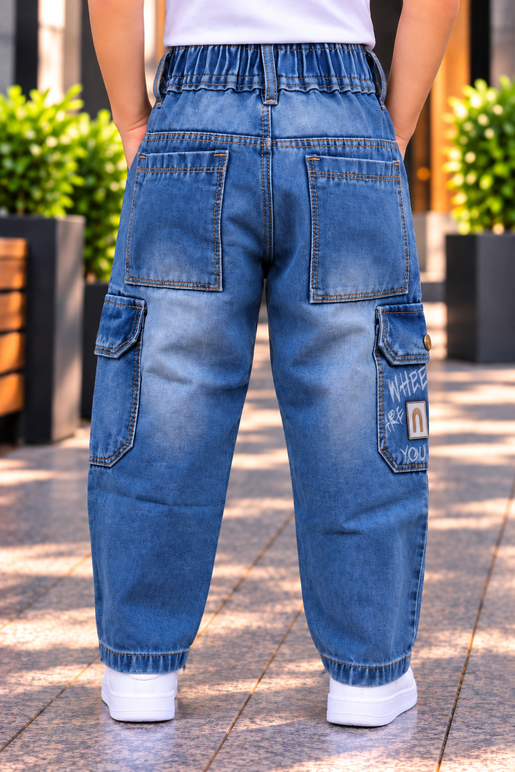 254PL Boys’ Blue Balloon-Fit Denim Cargo Pants – Premium Imported Fabric | Multi-Pocket Street-Style Jeans 254PL-277-BLU - Image 2